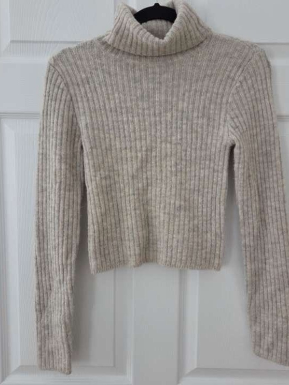 Ribbed Cowl Neck Sweater - Cream
